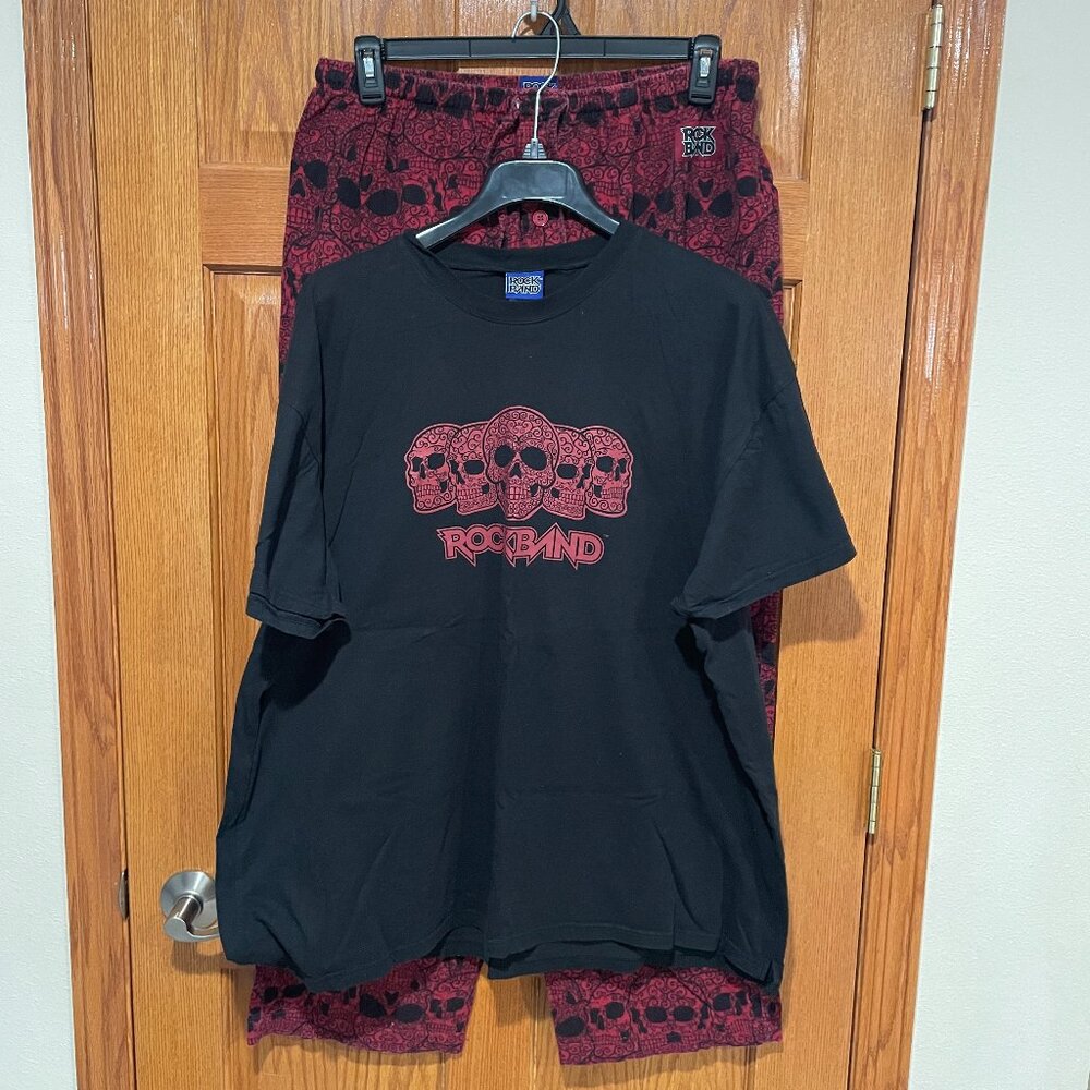 2 Pc ROCK BAND Men's XXL Skull Flannel Sleep Lounge PJs Pajamas Set EUC